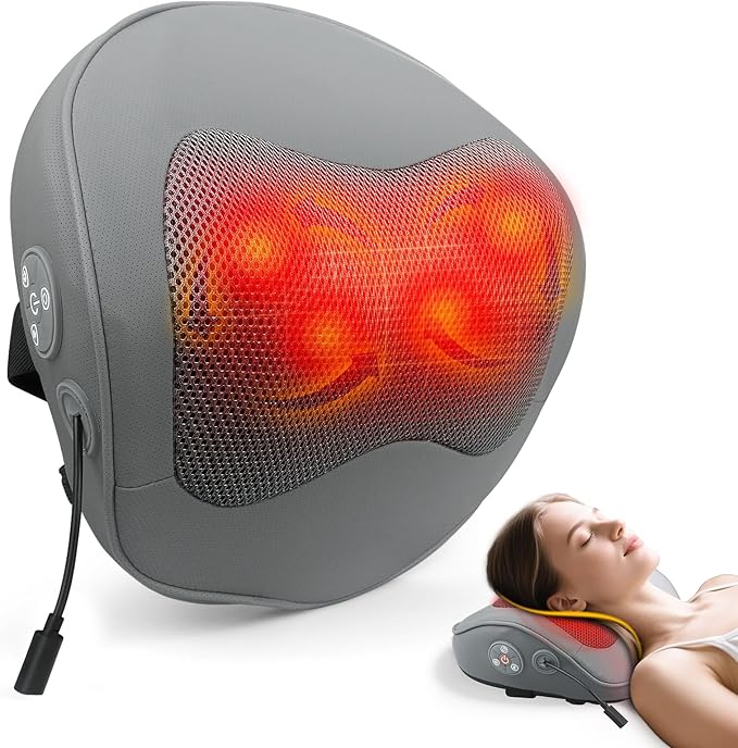 Shiatsu Back and Neck Massager with Heat - Deep Tissue 4D Kneading Massage Pillow for Pain Relief, Electric Shoulder Mlassager for Neck, Lower Back, Legs, Gifts for Men Women Mom Dad. Home Office car