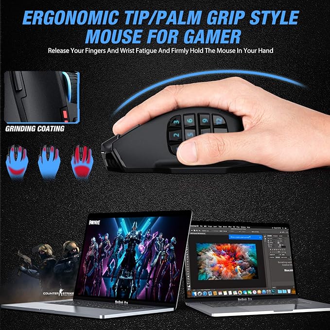 UtechSmart Venus Pro RGB Wireless MMO Gaming Mouse, 16,000 DPI Optical Sensor, 2.4 GHz Transmission Technology, Ergonomic Design, 16M Chroma RGB Lighting, 16 programmable Buttons, Up to 70 Hours