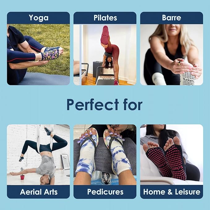 Tucketts Anklet Toeless Pilates Socks with Grips for Women, Non-Slip Ankle Toeless Yoga Socks with Grips for Barre, Size 5-13