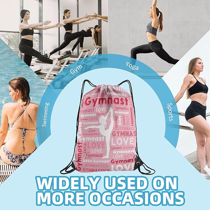 Gymnastics Drawstring Backpack Love Gymnastics Drawstring Bag Gymnastics Gifts Team Gifts Bag (Pink,1Pcs)