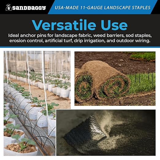 Sandbaggy USA Made 6-inch Landscape Staples - Garden Stakes - Landscaping Fabric, Netting, Sod, Artificial Turf (Standard, 500)