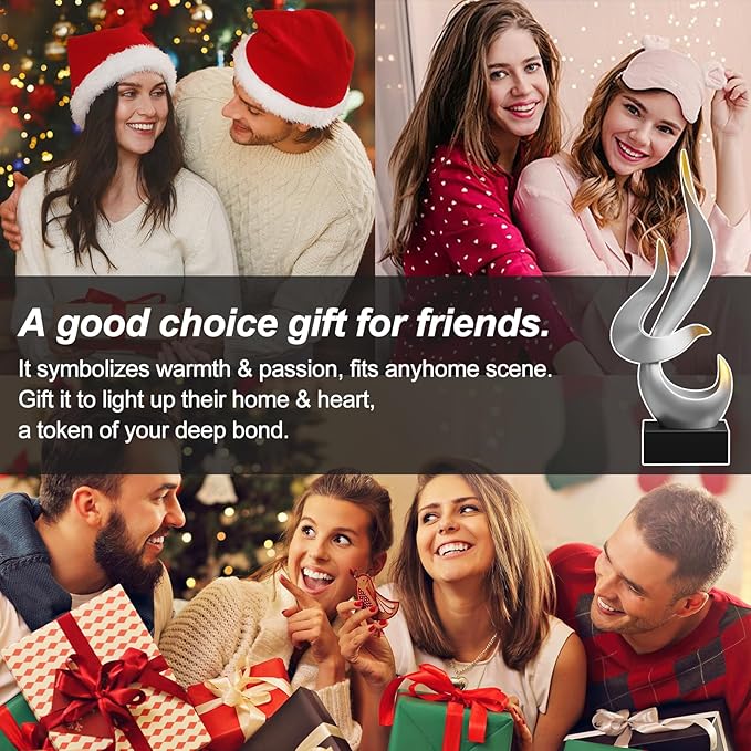 Silver Fire Flame Sculpture, Modern Abstract Resin Statue, Art Statue Home Decor for Living Room TV Stand Coffee Table Shelf Accents Decor