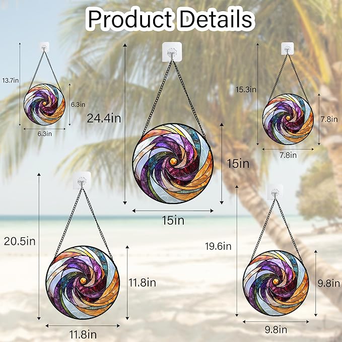 Stained Glass Window Hanging, Colorful Abstract Spiral Pattern Suncatcher for Doors Window Home Sun Catchers Decoration Mother's Day Birthday Gifts for Women, Men, and Mom 11.8 in