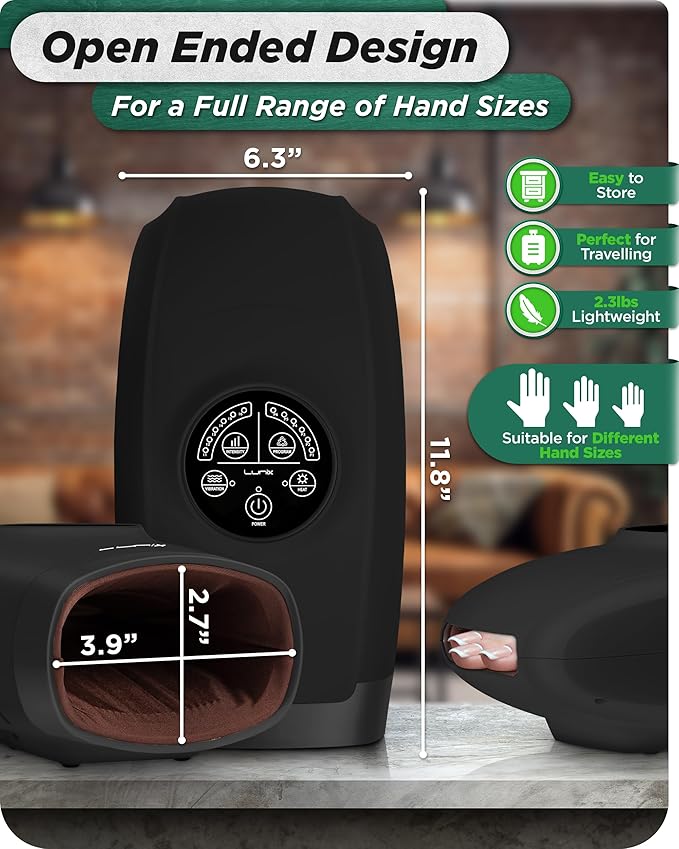 Lunix LX3 Cordless Hand Massager, Shiatsu Massage Machine with Heat and Compression 6 Levels Pressure Point Therapy for Arthritis, Pain Relief, Carpal Tunnel and Finger Numbness