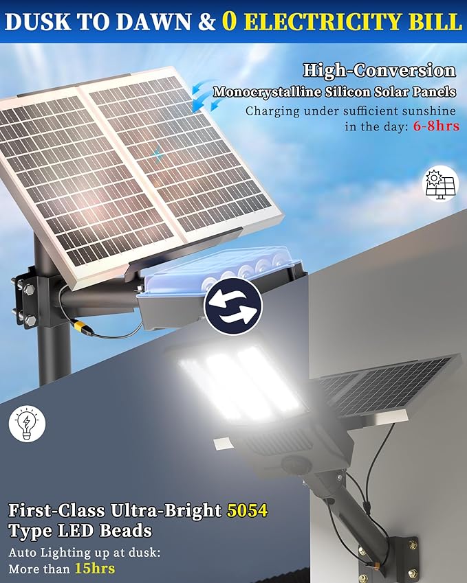 Gefolly SL-8800W Solar Street Lights Outdoor, 550000LM Commercial Parking Lot Light Dusk to Dawn IP67 Waterproof 6500K Security Flood Lights Lamp for Yard, Road, Basketball Courts