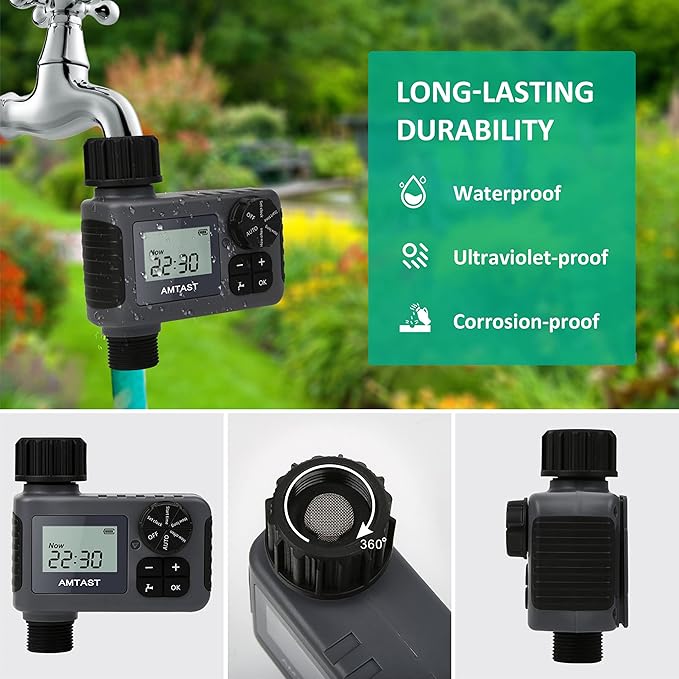 Sprinkler Timer Programmable Garden Hose Faucet Timer with Rain Delay/Manual/Automatic Drip Irrigation Function Watering System for Yard Crops Lawns Pool (1 Outlet, Black)