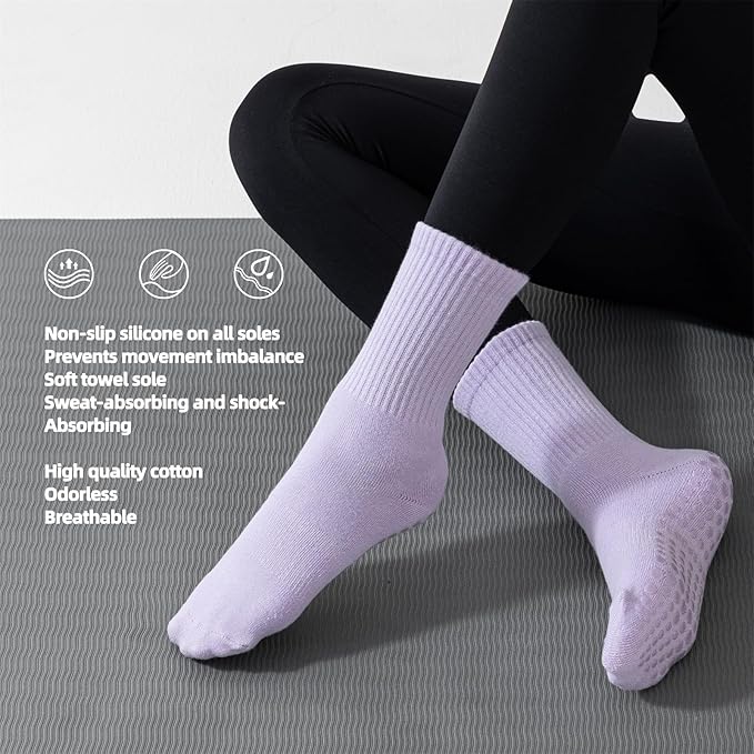 Flydo Pilates Grippy Socks with Grips for Women Yoga Non Slip Long Socks for Pure Barre, Ballet,Dance Workout 2-5 Pack