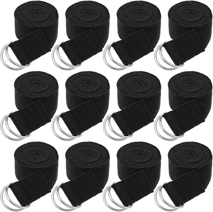 12 Pcs Yoga Strap, Non-Elastic Stretching Strap Yoga Straps for Stretching Bulk 6ft Exercise Stretch Band with Metal D Ring, Adjustable Stretch Belt for Women Men Pilates, Gymnastics, Dance