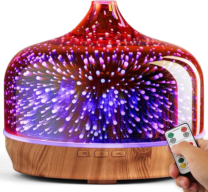 Porseme 500ml Glass Essential Oil Diffuser Aromatherapy Ultrasonic Cool Mist Humidifier 15-21 Running Hours Diffusers with Remote Control for Sleeping Office Working Yoga Rest and Spa