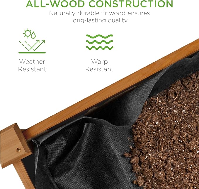 Best Choice Products 48 x 24 x 30 Inches Raised Garden Bed, Elevated Wood Planter Box Stand for Backyard, Patio, Balcony with Bed Liner, 200 Pound Capacity - Acorn Brown