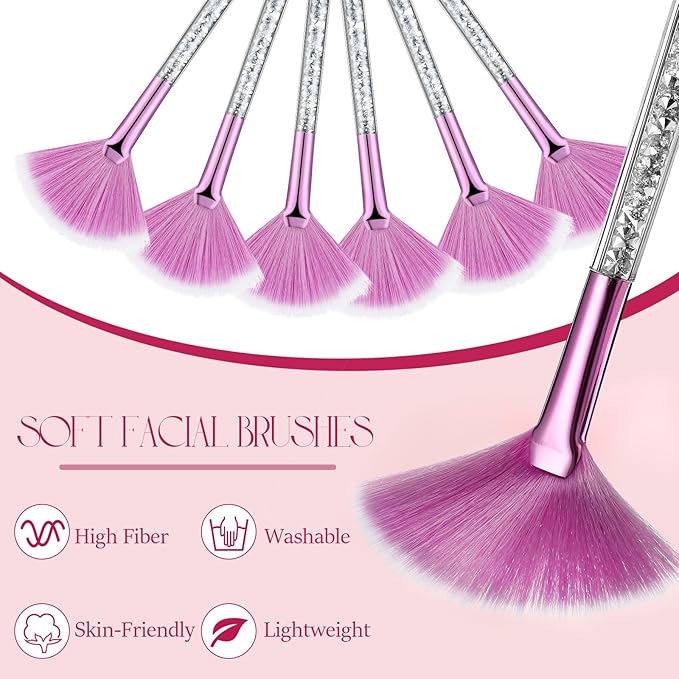 9 Pieces Facial Fan Mask Brushes, Soft Facial Applicator Brushes Tools for Peel Glycolic Makeup for Mud Cream(Purple, Silver)