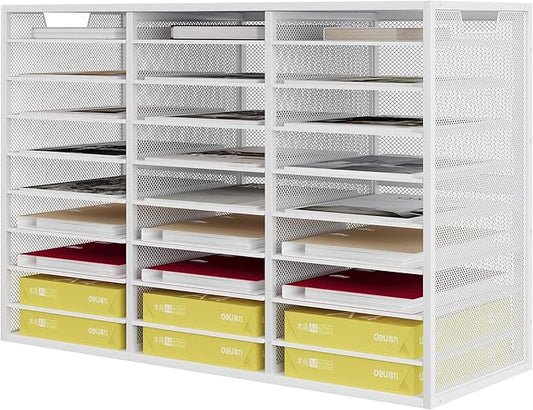 Letter Size Paper Organizer, Metal Literature Organizer, Sturdy Paper Sorter Desktop Organizer for Storage, Classroom Mailbox Keep Desktop Clean, 27 Compartments, White