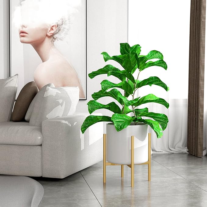 EKNITEY Adjustable Plant Pot Stand: Indoor Outdoor Modern Flower Holder Metal Plant Rack Organizer Planter Stand for Garden Patio Corner Bathroom Living Room Balcony Home Office (Gold)