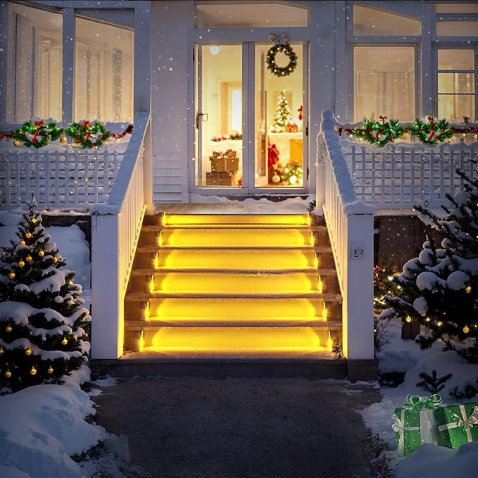 ROSHWEY Solar Stair Lights Outdoor Waterproof, 16 Pack Step Lights for Outside, Triangle Solar Powered Step Light for Deck, Front Porch, Backyard, Patio Decor, Warm White