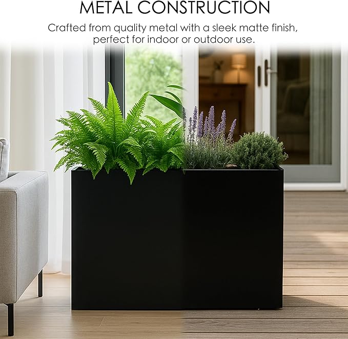 Kozyard 40”Lx12”Wx30”H Metal Planter Tall Rectangular Planter Durable All-Weather with Drainage Holes Removable Grow Liner Modern Décor for Indoor Outdoor Plants Flowers Shrubs