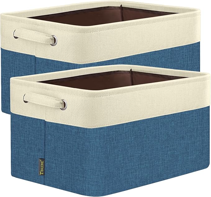 BALEINE 2 Pack Fabric Storage Bins for Shelves, Linen Storage Baskets for Organizing, Decorative Closet Bins for Clothes, Home (Navy Blue, 17''x13''x10.5'')