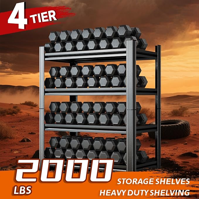 63''H Heavy Duty Metal Shelving Unit, 2500 lbs Total Capacity, Dual-Layer Column, Tool-Free Assembly, All-Steel Construction for Garage, Warehouse, Basement,39.4''W x 13.8''D x 63" H