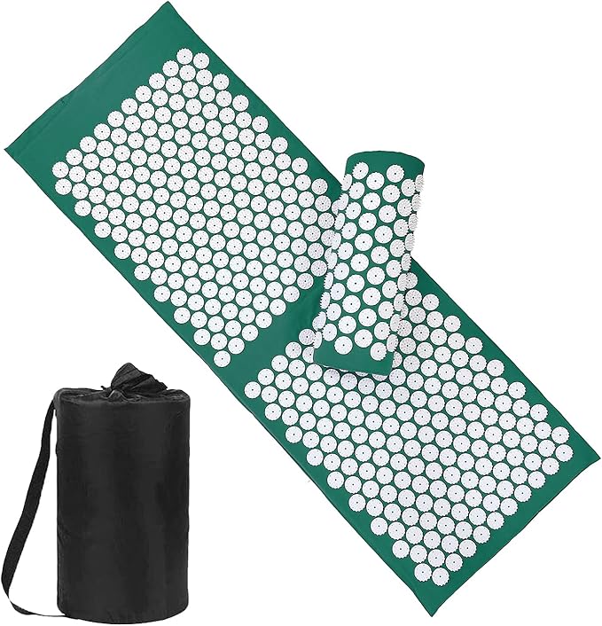 XiaoMaGe Acupressure Mat and Pillow Set with Bag - Extra Long Acupuncture Mat for Neck & Back Pain Relief- Naturally Relaxation Gift for Women - Stress Relief Massage Mat (Green)