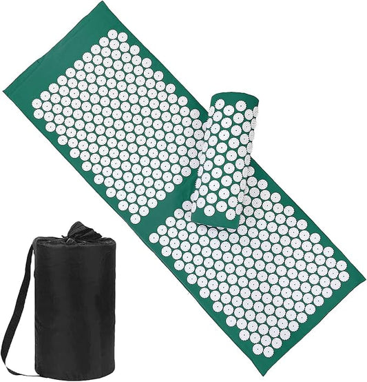 XiaoMaGe Acupressure Mat and Pillow Set with Bag - Extra Long Acupuncture Mat for Neck & Back Pain Relief- Naturally Relaxation Gift for Women - Stress Relief Massage Mat (Green)