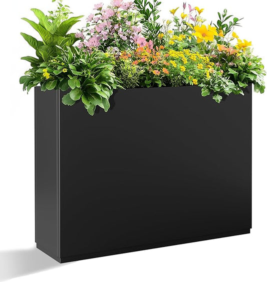 Tall Metal Planter, 12" W×24" H Large Rectangular Planter Box for Outdoor or Indoor, All-Weather Durable Plant Box with Drainage Holes & Removable Shelf for Patio, Porch, Garden, Trees, Flowers