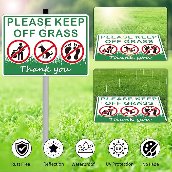 (2 Pack) Keep Off Grass Sign, Stay Off Grass Signs for Yard, 8x28 Heavy Duty Aluminum Keep Off Grass Signs - Weather Resistant and Easy to Install with Long Stake (Green)