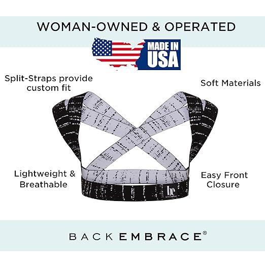 Posture Corrector for Women and Men - Made in USA - Slim and Adjustable Shoulder Brace - Back Brace for Back Pain Relief - Black Drizzle XL