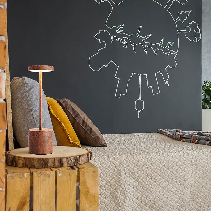 LED Cordless Table Lamps Set of 2,Portable Rechargeable 5000mAh Outdoor Table Lamp,3 Color Stepless Dimming Battery Powered Lamp, Table Light for Outside/Patio/Restaurant/Home.(Wood Grain)