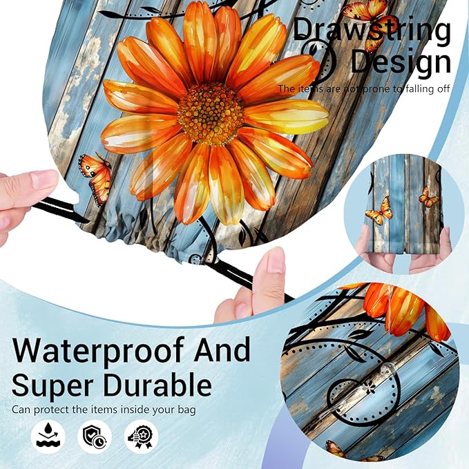 Daisy Flower Gymnastics Grip Bag Orange Lightweight Drawstring Gym Grip Bags for Womens