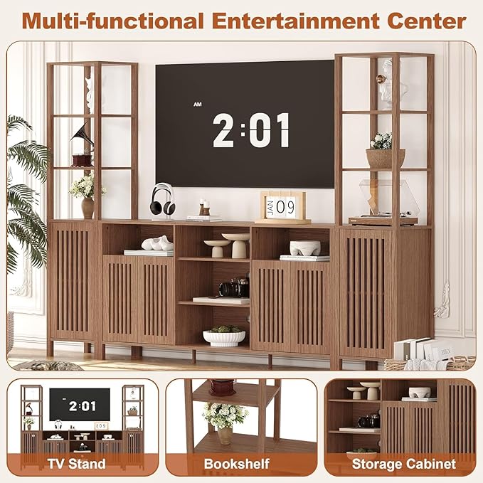 Combination TV Cabinet, for TVs Up to 70", Large TV Stand with Bookshelves, Storage TV Cabinet, Multi-Functional Home Entertainment Center with Adjustable Shelves