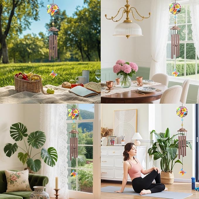 Butterfly Wind Chimes Outdoor Butterfly Gifts for Women/Men/Mom/Grandma/Wife Birthday Gifts Memorial Gift Metal WindChimes for Outside/Indoors, Home, Lawn, Porch, Patio, Garden Decor