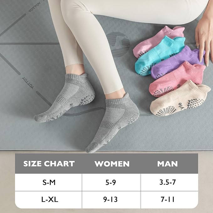 Hstyle 6 Pairs of Yoga Socks with Grips for Women and Men,Ideal for Ballet,Barefoot Workout,Pilates Grip Socks Non Slip Socks