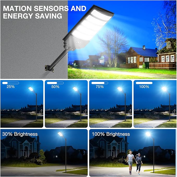 Solar Street Light Outdoor Waterproof,8000W Solar Powered Parking Lot Lights Large Street Light Dusk to Dawn with Motion Sensor, LED Flood Light Wide Angle Lamp for Patio and Parkling Lot-1Pack