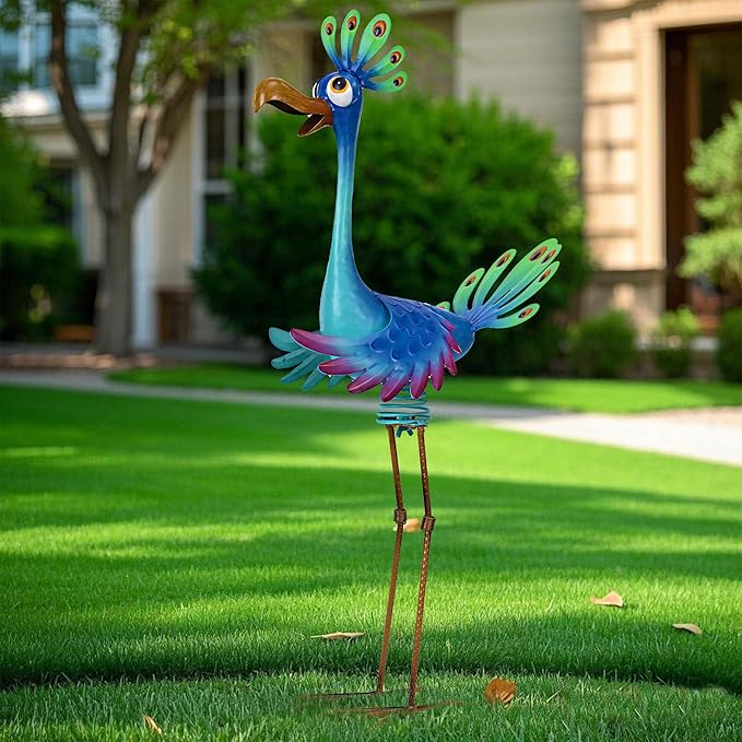 Natelf Large Peacock Statue Outdoor Metal Bird Decor Standing Metal Peacock, Garden Outdoor Sculpture for Yard Patio, Porch, Home for Women, Mom, Grandma