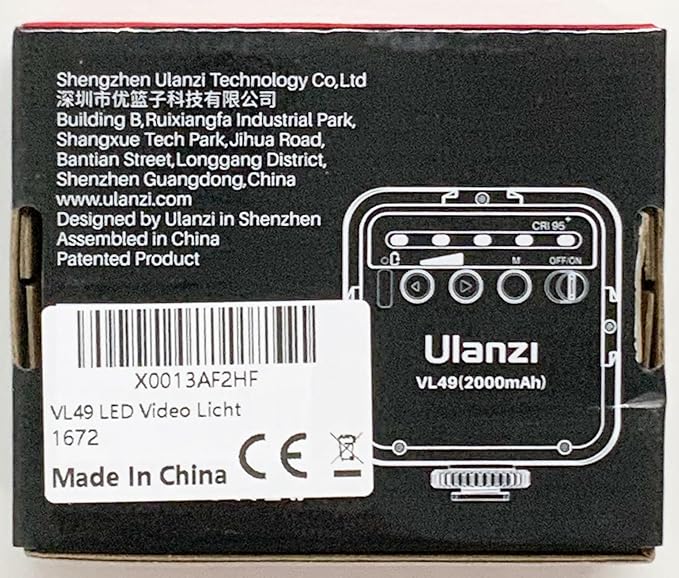 ULANZI VL49 2000mAh LED Video Light w 3 Cold Shoe, Rechargeable Soft Light Panel, Portable Photography Lighting for DJI OSMO Sony DSLR Canon Camera GoPro Vlogging