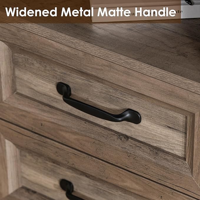 HOMMPA 18'' Farmhouse Nightstand with Charging Station, Bedside Tables with Storage, Bed Side End Table with Open Shelf, 2 Drawers Wood Night Stand Dresser for Bedroom, Living Room, Greige