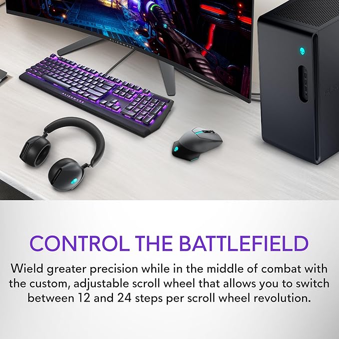 Alienware Wired/Wireless Gaming Mouse AW610M - 16000 DPI Optical Sensor, 350 Hour Rechargeable Battery, 7 Buttons, 3-ZONE 16.8m AlienFX RGB Lighting, Ergonomic - Dark Side of the Moon