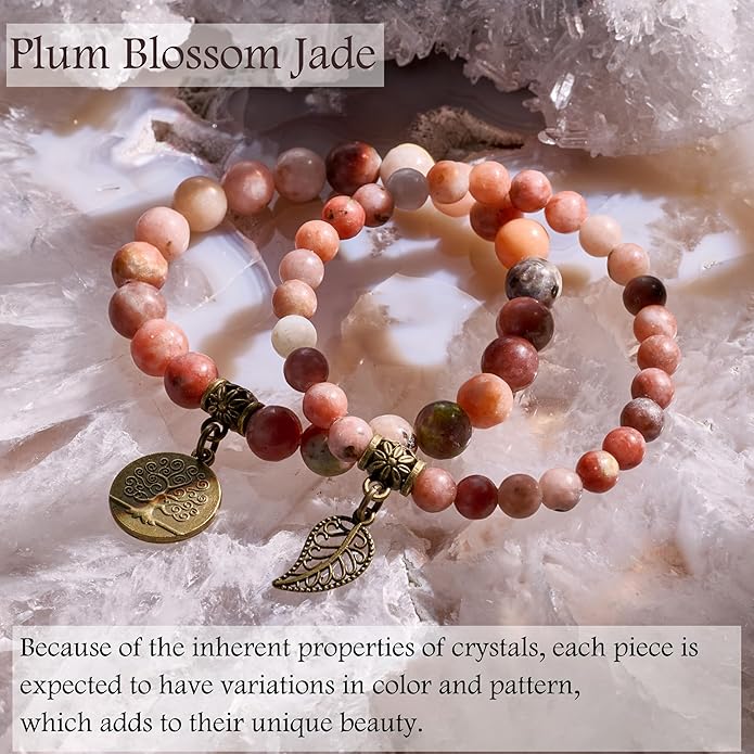 Bivei Natural Semi Precious Gemstone beads bracelet for women - Life Tree and Leaf Charm Energy Reiki Crystal Stretch Bracelets