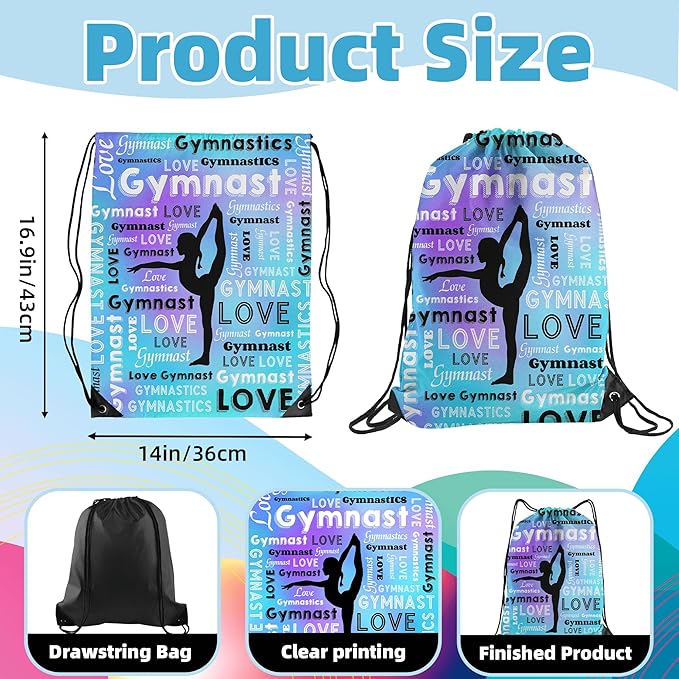 Gymnastics Drawstring Backpack Love Gymnastics Bag Team Gifts (Muiltcolor, 1Pcs)