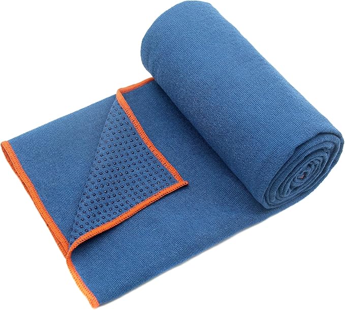 Eunzel Hot Yoga Towel - Microfiber Non Slip Yoga Mat Towel with Grip Dot Sweat Absorbent Towel for Hot Yoga, Pilates and Fitness 72" x 24", Steel Blue/Orange