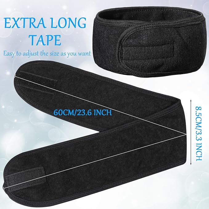 Hoteam 30 Pack Spa Headband Facial Esthetician Hair Wrap for Women Adjustable Makeup Sports Shower Stretch Towel with Tape(Black)