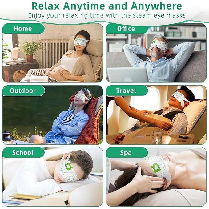 12 Packs Self Heating Eye Masks for Dry Eyes Disposable Heated Eye Mask Warm Compress Sleep Mask Stress Relief Travel Ready Relaxation Unscented