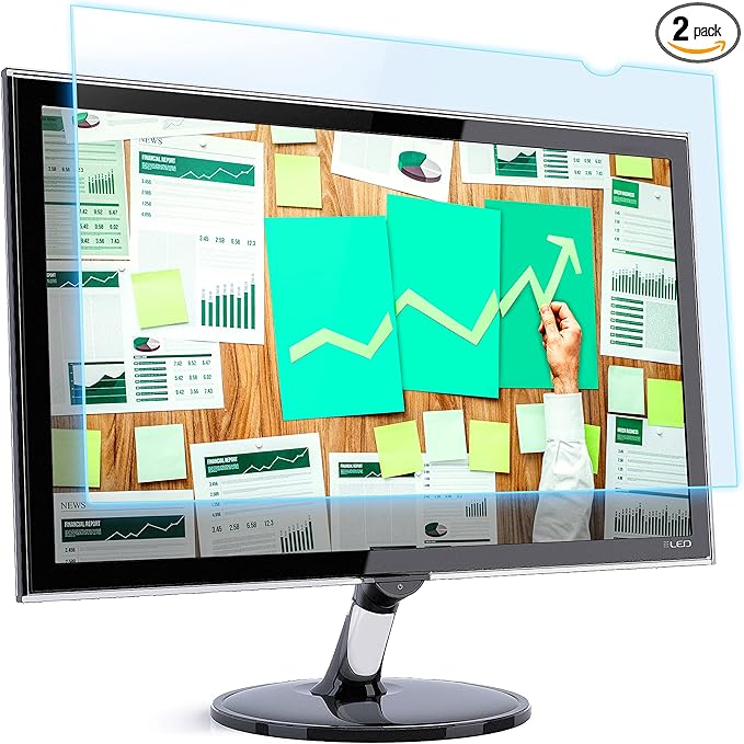 23 inch Blue Light Blocking Screen Protector Panel for 16:9 Widescreen Computer Monitor and Laptop - PC Anti-UV Eye Protection Filter Film - Anti-Scratch Diagonal Frame Shield [2 Pack]