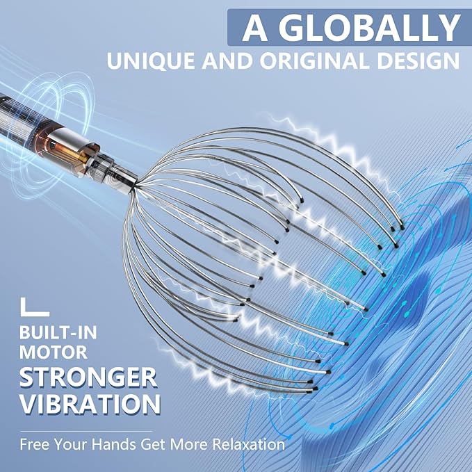 Head Massager Scalp, Electric Scalp Massager with 20 Metal Fingers – Head Scratcher & Hair Massage Tool, Waterproof Head Massage for Stress Relief, Stocking Stuffers Gift for Women & Men