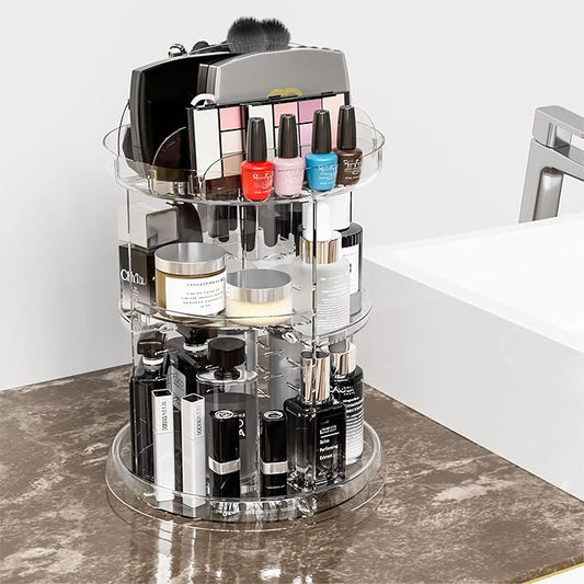 Yieach 360 Rotating Makeup Organizer for Vanity,Clear Spinning organizer and Make up organizers for Counter,Adjustable Lazy Susan Bathroom Organizer for Beauty Product and Skin Care Storage Carousel