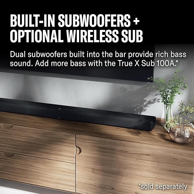 Yamaha True X Bar 40A Dolby Atmos Sound Bar with Built-in Subwoofers, Wi-Fi, Music Streaming, Optional Wireless Subwoofer and Surrounds (Black)