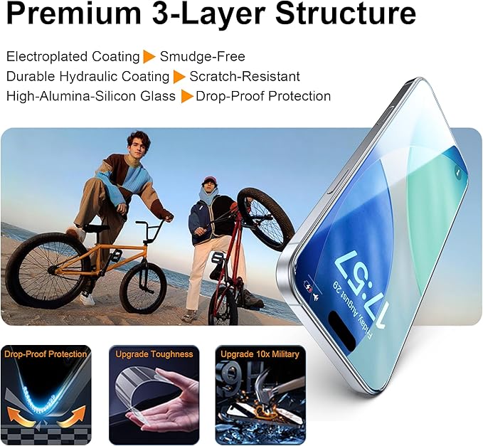 OneFish for iPhone 17 Screen Protector 6.3 inch HD Clear Tempered Glass Full Coverage, 9H Hardness Scratch Resistant, Easy Installation, 2 Pack