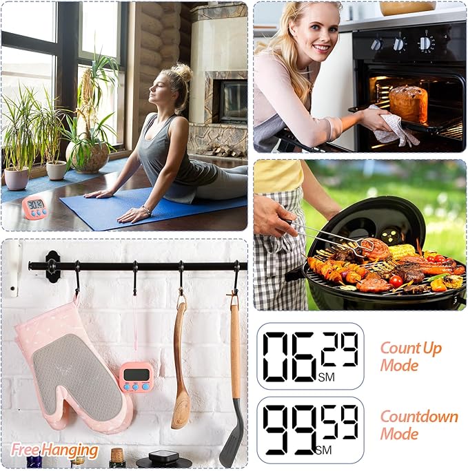 Weewooday 24 Pcs Digital Kitchen Timer Magnetic Timer Bulk On/Off Switch Minute Second Count up Countdown Loud Alarm for Exercise Cook Baking (Pink,Orange)
