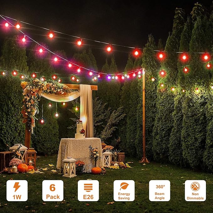 Red Light Bulb,1W E26 Red LED Lights Bulb,Small Colored Bulbs for Outdoor Indoor,Red Night Lights Bulb 1W Equivalent 5 Watt,Red Colored Bulbs for Halloween Party Christmas Bedroom,Pack of 6