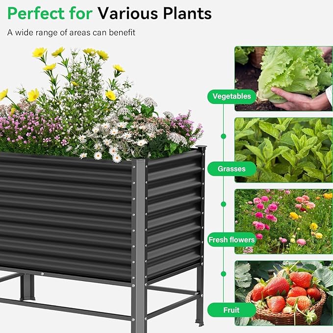 Galvanized Raised Garden Bed with Legs,48×24×37in Large Metal Elevated Raised Planter Box ,Raised Garden Bed,900lb Capacity with Drainage Holes for Vegetables Lawn Green Flowers, Fruits, Terrace