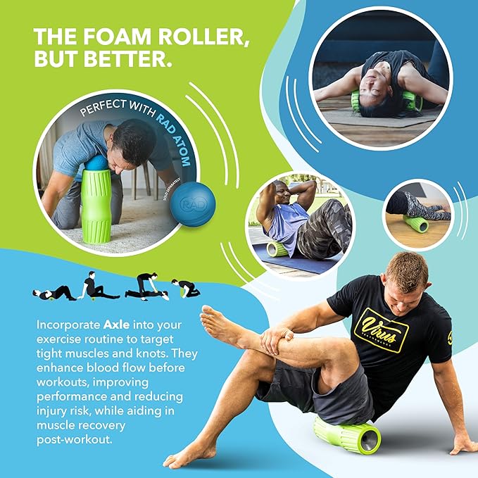 RAD Axle – Extra Firm High-Density Exercise Foam Roller – Deep Tissue Myofascial Release for Back, HIPS, Legs & Shoulders – Muscle Recovery Tool for Stretching & Mobility